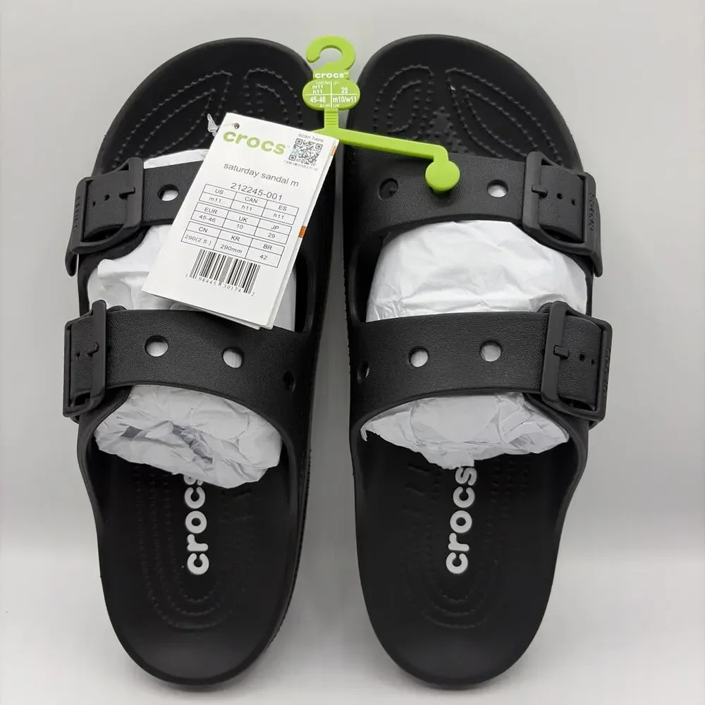 Crocs Saturday Sandals Black Buckle Limited Edition Men’s Sz 11 EU 46 NWT
